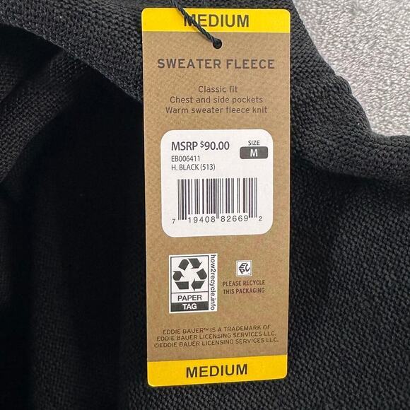 EDDIE BAUER Men's Sweater Fleece Classic Fit Pullover Size Med Heather Black - Picture 8 of 15